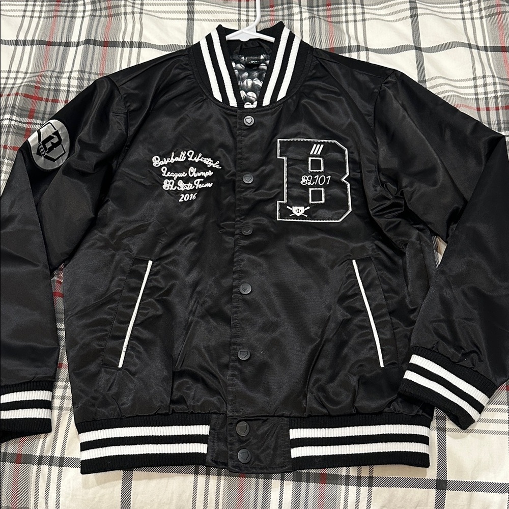 YL baseball lifestyle Black Varsity Jacket with White Accents